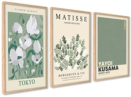 Moderne Poster Set | 3 Stück 40x50cm | Stilvolle Matisse Pastell Poster Collagen mit passenden Bilder als Wanddeko | ohne Rahmen