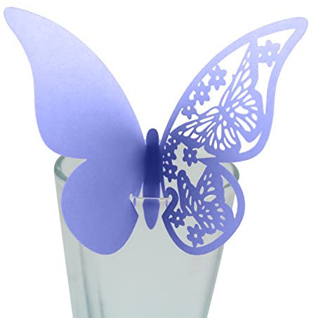Segnaposto per bicchieri da vino, 50 pezzi, segnaposto per matrimonio, motivo farfalla, taglio laser, per decorazione da tavolo, per matrimonio, per bicchieri di vino, banchetti, decorazione da