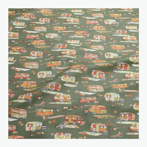 Stoff am Stück Stoff Baumwolle Acryl grün Camping bunte Wohnwagen 160 cm beschichtet wasserabweisend