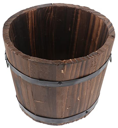 Healeved Runder Pflanzkübel Aus Holz in Fassform Blumentopf Mit Flacher Öffnung Heimdekoration Für Garten Balkon Terrasse Mittelgroß Braun