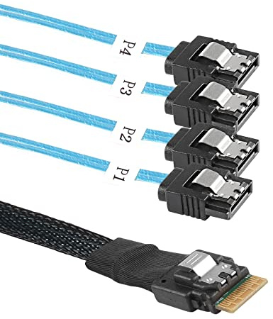 XMSJSIY Slimline SAS 4.0 SFF-8654 4i 38 Pin Host to SATA 7 Pin X4 Target Hard Disk Server Data Transmission Cable Array Drive Cable for Computer - 0.5M…