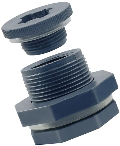 PHITUODA 1 Pvc Bulkhead Fitting with Plugs NPT1 Female Thread Water Tank Connector for Rain Barrels, Aquariums and Ponds