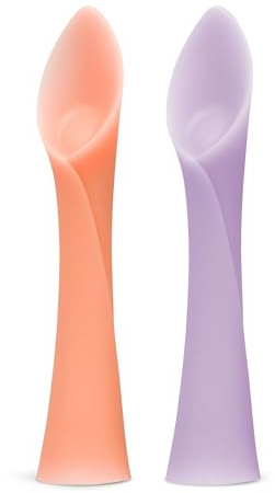 Olababy 100% Silicone Soft-Tip Training Spoon for Baby Led Weaning 2pack (Coral/Lilac)