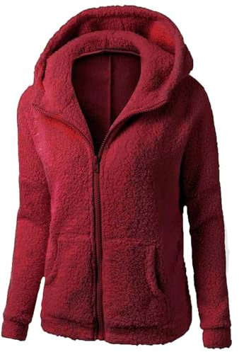 KONG JIMFAN Fleecejacke Damen Bikerjacke Damen Übergangsjacke Damen Grüner Pullover Winterjacke Damen Hundemantel Winter Rain Jacket Women Damen Pullover Lang Regenjacke Damen(#2 Wine,L)
