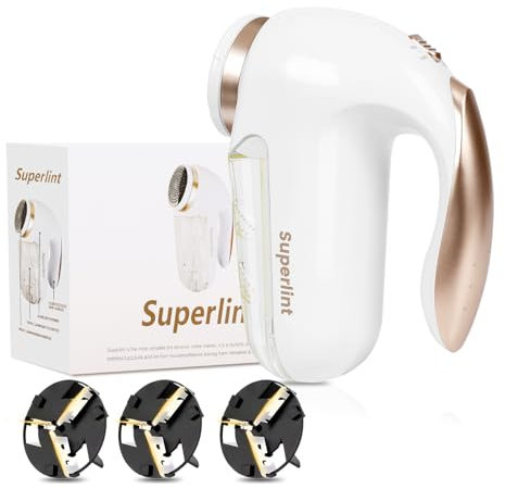SUPER LINT Electric Fabric Shaver Best Rated Sweater Shaver Fuzz Pill Bobble Remover for Fabric Fleece Curtains Clothes, White & Gold