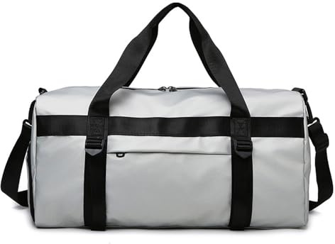 Vllcsla Sportväska med stor kapacitet yogaväska, 50 x 25 x 25 cm, sportväska för män och kvinnor, resväska med våt ficka och skofack, med yogamattatejp, Färg: grå, Helgväskor