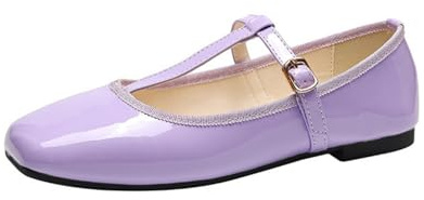 ANUFER Femmes Chaussures Plates Mary Jane Boucle Sangle en T Ballerines SD5A1208 Violet EU39.5