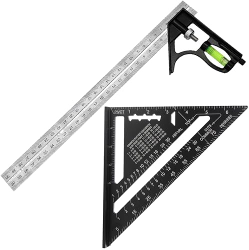 Yeeliv Carpenter Square 1 Set,Woodworking Set Square Tool, 12inch 45 90 Degrees Slide Ruler, Set Square Carpentry Triangle Ruler 7 inch,Engineer Carpentry Layout Measuring Tool for Measure Mark