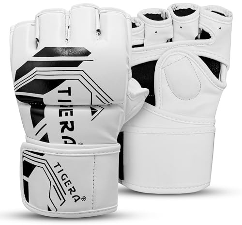 TIGERA MMA Gloves for Men Women Martial Arts Bag Gloves Kickboxing Open Palm Gloves Boxing Gloves Punching Bag Sparring Muay Thai MMA (White, S/M)