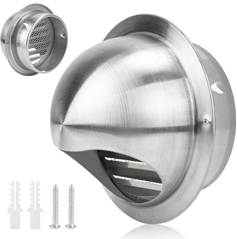 LALAGO Grille de ventilation ronde, 125 mm en acier inoxydable, grille d'aération avec clapet anti-retour, protection météorologique avec moustiquaire anti-insectes