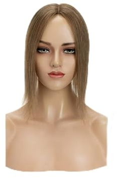 Haartopper für Frauen 6–18 Zoll Echthaar-Topper for Frauen, 10 x 12 cm, Mittelteil, Vollseidenbasis mit 4 Clips, glattes Indisches Haar, Haarteil for dünner werdendes Haar oder Haarausfall Haarteil To