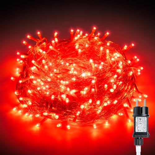 Gresonic Lichterkette Außen 10m 100LED, Rot Lichterkette Außen Strom, Transparente Kabel, Wasserdicht beleuchtung für Außen Innen Garten Baum Weihnachten