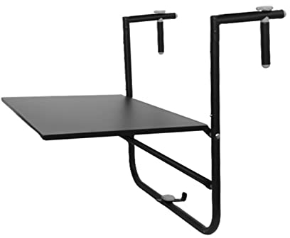Klappbarer Outdoor-Geländertisch, Balkon-Klapptisch 60 x 40 cm, höhenverstellbar, passt als Esstisch an Terrassen- oder Deckgeländer (Farbe: Schwarz, Größe: Kann 0,4–7 cm am Geländ