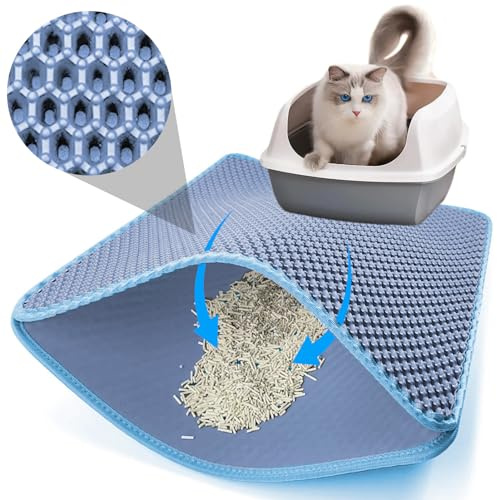 Pasdrucn 45x60CM Katzenklo Matte, Katzen Zubehör, Katzenstreu Matte, Cat Toilet Matte, Waben Design Katzenmatte Katzenklo, Katzenteppich, Katzenklo Matte Groß XXL, Katzentoiletten & Zubehör (Blau)