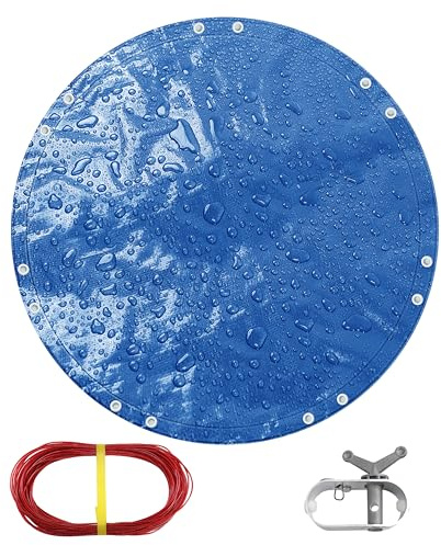 TARPAL Runde Abdeckplane, 4,5 m, wasserdicht, 8 mil Polyplane, Poolabdeckung, multifunktionale Plane, Poolabdeckungen für Aufstellpools, Staub- und UV-Beständigkeit (Blau/Schwarz)