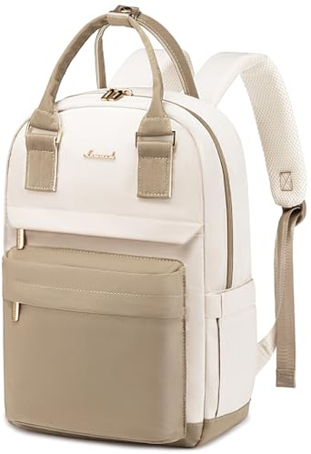 LOVEVOOK Mochila Mujer, 14 pulgadas Bolso Mochila Viaje Antirrobo, Impermeable Casual Mini Backpack para Oficina Universidad Compras Uso Diario, Caqui