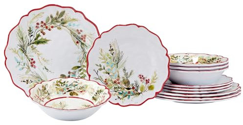 Certified International Christmas Gatherings 12 pc Melamine Dinnerware Set, Service for 4