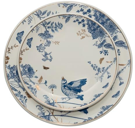 Porcelain Floral Plates Ceramic 8 Inch & 10 Inch Ceramic Plates 4 Pieces, Dessert Plate Blue and White, Salad Plate Set, Floral Dinnerware Set for Kitchen, Dinner Plate for Cake Snacks Side Dish