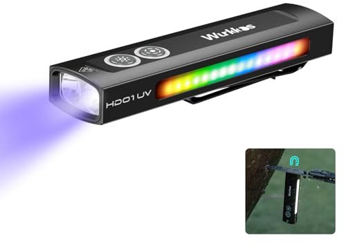 Wurkkos HD01 365nm UV-lampa, uppladdningsbar LED-lampa 1 200 lumen, trefärgad vit, UV, RGB, sex belysningslägen, magnetisk ficklampa för camping, underhåll och reparationer