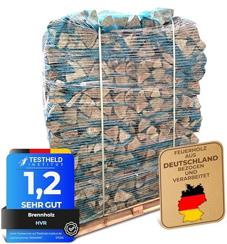 HVR Brennholz Buche 1,8 RM auf Palette (ca. 800 kg) – Kammergetrocknetes Kaminholz 25 cm – Restfeuchte <15 % – Premium Ofenholz aus Deutschland – Naturbelassen & sofort einsatzbereit