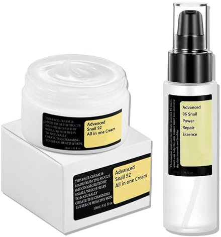 Snail 96 Mucin Essence 100ml Snail Mucin Augenpads 60 Stück, Gesichtsserum mit Schneckenschleim, Schneckenschleim Kollagen Creme, Schnecke Mucin Serum für Alle Hauttypen