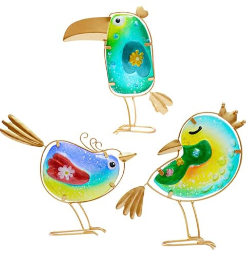 Figures d'oiseaux - figures en métal colorées, statues d'oiseaux portables en verre | Art du jardin décoratif, Easy Transporter les oiseaux de jardin de printemps pour l'intérieur et l'extérieur, déco