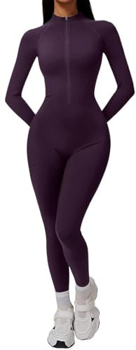 Arbeitsoverall Damen,Thermo Jumpsuit Damen Winter Langarm Eng Reißverschluss Sport Einteiler Warm Gefütterte Ganzkörperanzug Stretch Yoga Overall Slim Fit Bodysuit All In One Bodycon Jumpsuit