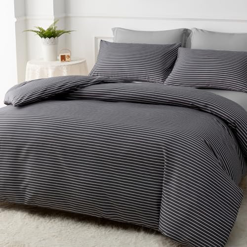 Grace Stripe Double Duvet Set - Premium Microfiber Reversible Double Duvet Cover (200 x 200 cm) 3 PCs - Ultrasoft Hypoallergenic Luxury Quilt Cover Bedding Sets with Zipper Closure