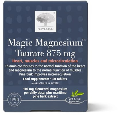 New Nordic Magic Magnesium Taurate 875mg, 1 Month Supply, B Vitamins, Vitamin D & Maritime Pine Bark, 60 Tablets