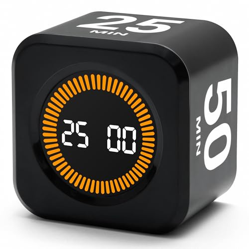 Exlliy Temporizador giratorio de productividad, preajustes de 5, 25, 10, 50 minutos, cubo de escritorio | Sensor de gravedad con función de silencio; apto para TDAH para el trabajo, estudio, cocina y vuelta a la escuela