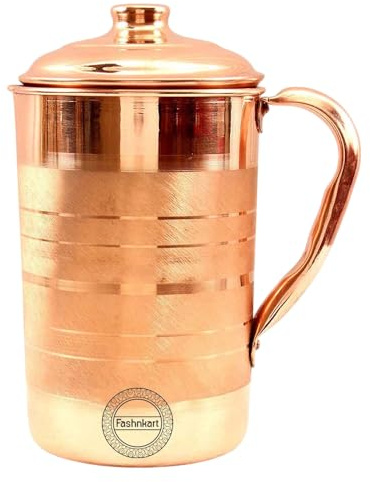Brocca in rame per acqua potabile Silver Touch fatta a mano per i benefici per la salute dell'Ayurveda Brocca in rame tradizionale per bere 1,5 litri 50,7 once