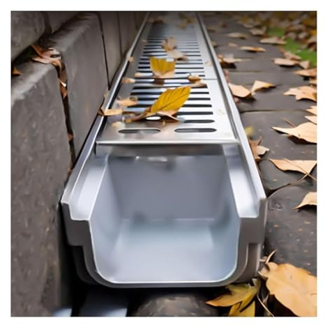 CYHTYM Canaletta Scolo Acqua Piovana 304 in Acciaio Inox Griglie Lineare Drainage Scarico Trench, Patio Esterno Shallow Channel Deck Yard Garage Driveway Bagno(60x10x10cm/23.6x3.9x3.9)
