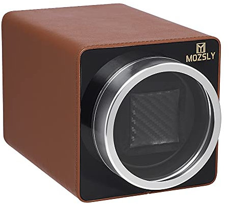 MOZSLY Enrollador único para relojes automáticos con motor silencioso, 12 modos de rotación, configuración de cuero, marrón