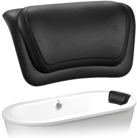 Badewannenkissen, Wasserdicht Badekissen für Badewanne, Wannenkissen mit Saugnäpfen, Ergonomischer Passform für Home und Spa (Schwarz)