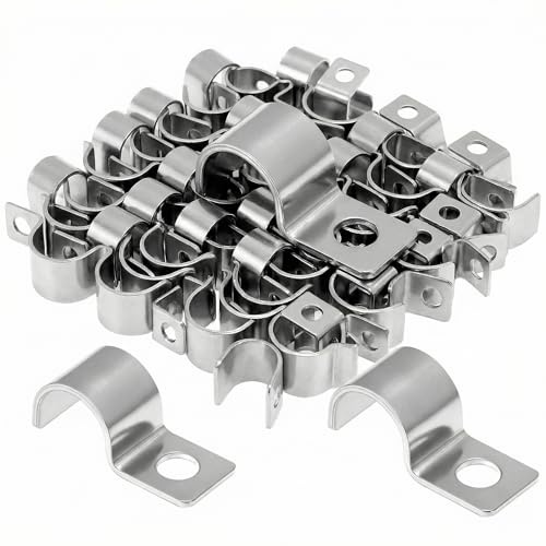 QWORK® Lot de 50 Clips de Fixation en Acier Inoxydable 304 pour Câbles et Tuyaux Ø 9-10 mm, Résistant à la Corrosion