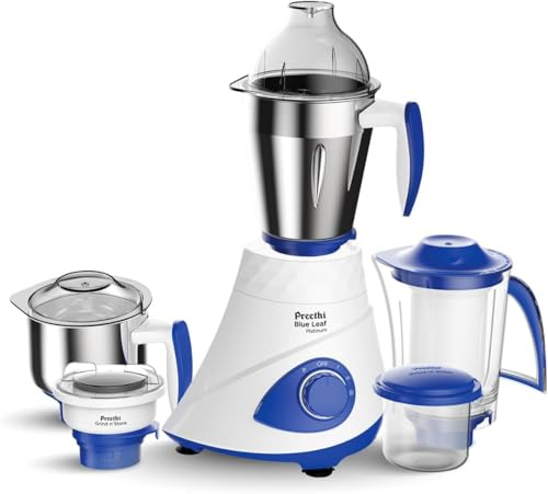 Preethi Blue Leaf Platinum 5.0 Mixer grinder **NOW with PREMIUM Design MG-280 (Upgraded & Improved version of MG-139)** 750 watt, 4 jars incl Super Extractor & Grind 'N' Store jar | 15 Years of Trust