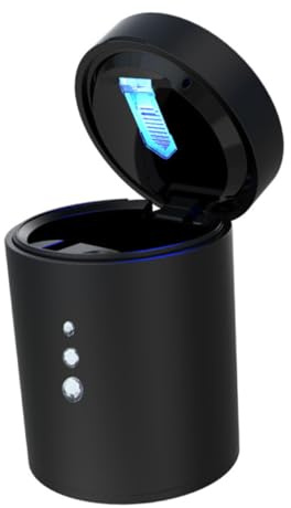Alipis Cendrier de Voiture Portable Noir Couvercle et Lumière Led, Matériau Abs PC Pbt, Anti-fumée et Anti-saleté, pour Café et Centre Commercial