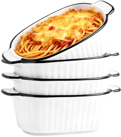 Lot de 4 plats à gratin carrés en céramique de 400 ml - 14,2 x 5,4 cm - Avec poignées - Petit plat à gratin - Pour four, micro-ondes, lave-vaisselle et congélateur - Sûr