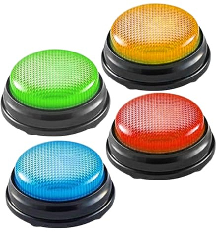WHAMVOX Botones De Timbre De Respuesta Multicolor para Niños, Pulsadores De Concurso Compactos, Plásticos Duraderos, para Juegos De Preguntas y Actividades Educativas, Set De 4 Piezas