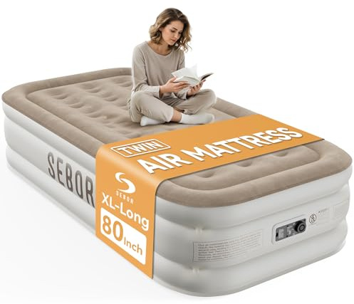 Sebor Air Mattress Twin with Built-in Pump 18, Comfortable Self-Inflating Air Mattress with High-Speed Pump, Durable Blow Up Mattress Twin with Storage Bag for Guests, Camping, Travel