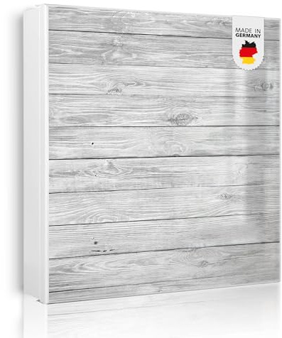 banjado Großer Schlüsselkasten Metall - Schlüsselbox 30x30cm beschreibbarer mit 32 Haken - Schlüsselkasten modern für Schlüsselaufbewahrung - Korpus Weiß Scharnier Links - Motiv Weiß Gebeizt
