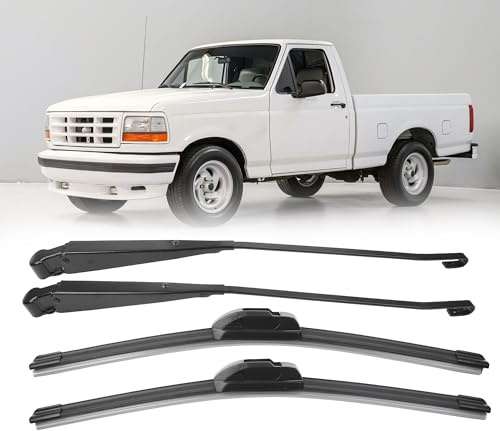 Wahparts 1 Pair Front Windshield Wiper Arm And Blade Kit Compatible With 1991-1996 Ford F-150/F-250/Bronco F-350/F-Super Duty F1TZ-17526-AA F4TZ-17526-A