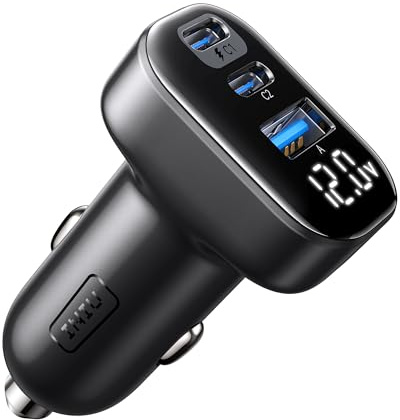 INIU Car Charger, 90W [Dual USB C 45W] PD Fast Charging Charger Adapter | Mini Size, 3-Port 12V USB Socket, LED Display, Cigarette Lighter Charger for iPhone 17 16 Pro, iPad, Samsung S25, Xiaomi e