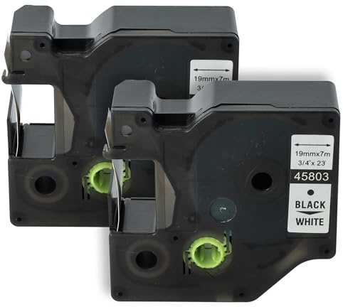 vhbw 2x Schriftband-Kassette Ersatz für Dymo 45803 | D1, S0720830 für Etiketten-Drucker 7m x 19mm Schwarz auf Weiß, Kunststoff