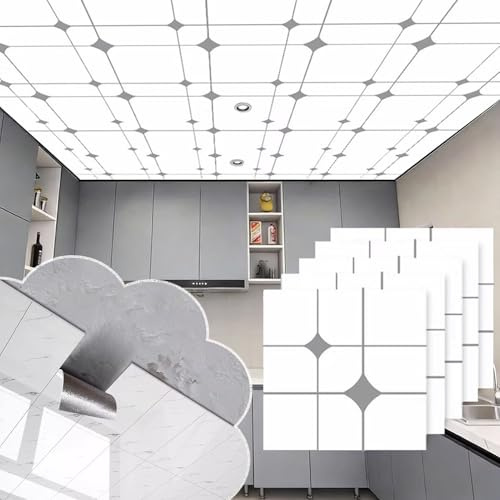 Vibeo Carrelage Adhesif Mural Dalles de Faux Plafond Brillantes Autocollantes, Carreaux de Crédence Autocollants 30 x 30 cm, Panneaux Muraux Autocollants à Monter Soi-même(Style A,80 pcs)