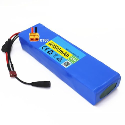 48V 60Ah E-Bike Akku Für Elektroroller 13S2P Wiederaufladbarer Ersatzakku Faltbare Roller Batterie Mit 54.6V Ladegerät Eingebauter BMS Für 200-1000W Skateboard-Motoren