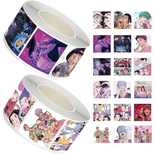 1000 PCS Kpop Stickers 2 Rolls Cartoon Demon Stickers Waterproof K-Pop Music Sticker Cute Anime Sticker for Boys Girls Teens Journals Laptops Skateboards Guitar Party Bag Decal Kpop Gifts