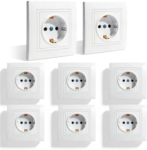 8 pcs Presa Elettrica Da Muro Presa Da Incasso Presa Scatola Tonda Presa Muro robusto materiale PC, presa da 250 V, per soggiorno, cucina, ufficio.