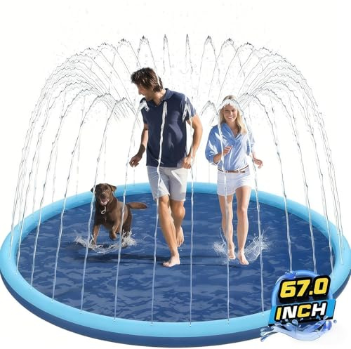 Dog Paddling Pool Splash Pad for Kids,Foldable Dog Swimming Pool Sprinkler Mat for Summer Outdoor Garden Beach Backyard (170cm/67inch)