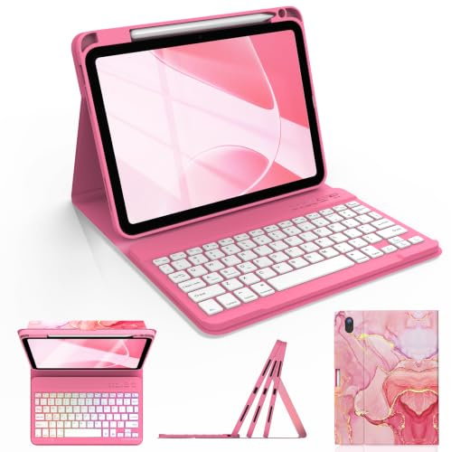 Keyboard Case for iPad A16 11th Gen 11 Inch/10th Gen 10.9 Marble Design | 7 Colors Backlit, Detachable Keyboard Folio Cover, Pencil Holder, for iPad 11th/10th Generation Case with Keyboard